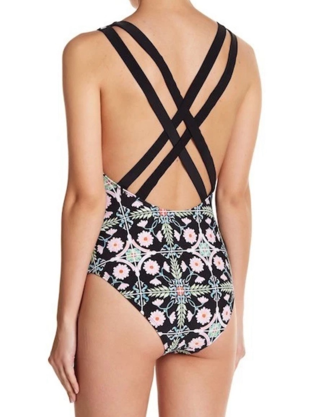 Rachel Rachel Roy Plunge Neck cabana tile print One-Piece Swimsuit - Picture 4 of 11